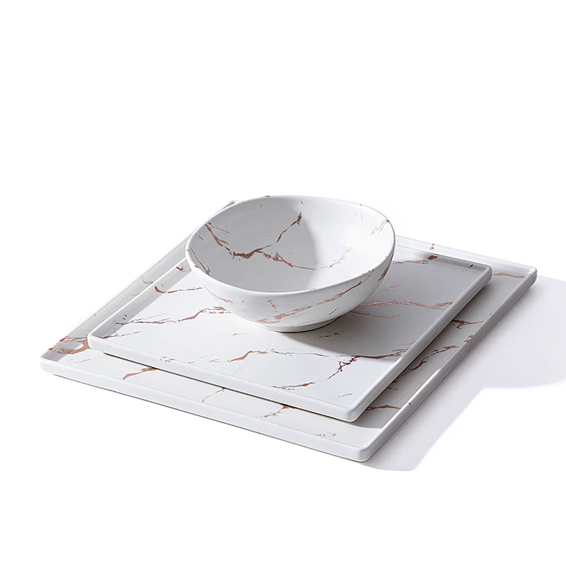 

Hot Sale Matt White Marble Porcelain Tableware English, Hotel Restaurant Square Dinnerware Sets Marble Plates, Glazed porcelain