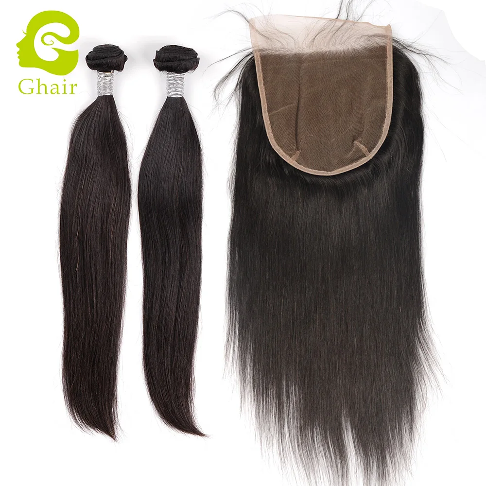 

2+1 7x7 straight wave lace closure and bundles virgin remy human hair product, Natural colour
