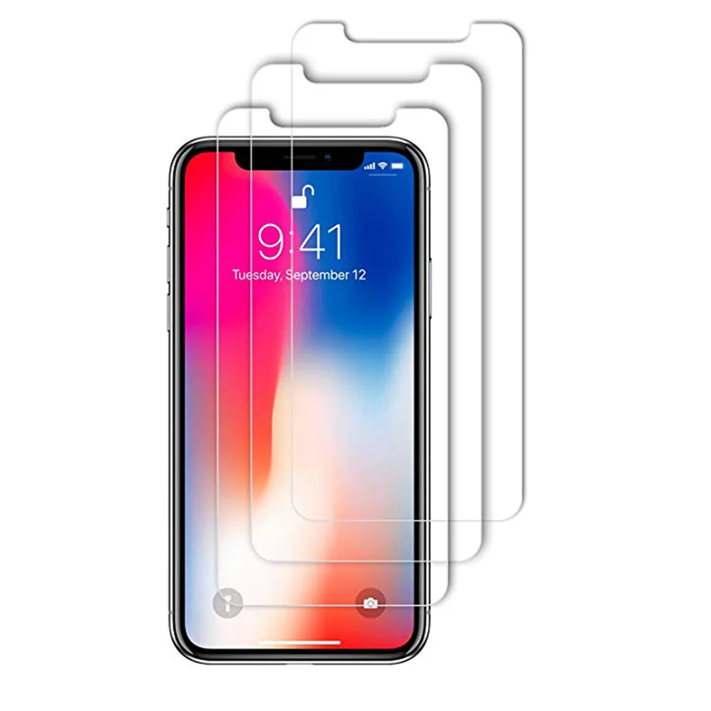 

0.3 MM 2.5D clear transparent mobile phone tempered glass screen protector 3 pack retail box package for iPhone xs,xr,xs max