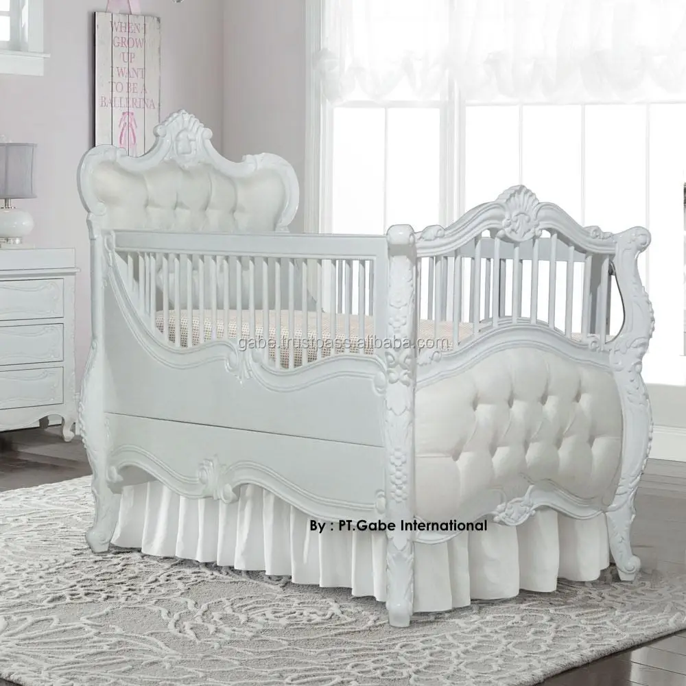 Wooden Baby Crib Model Voltus White Distressed Color Mahogany Wood