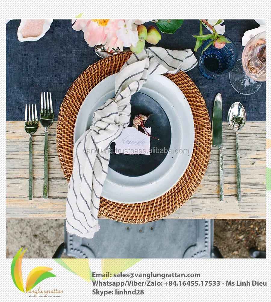 Natural Placemat Rattan Charger Plate Bamboo Disposable Charger Plate