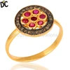 Indian 925 Silver Pave Diamond Ring Jewelry Manufacturer Ruby Gemstone Gold Plated Ring
