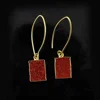 Orange Agate Druzy Gold Plate Gemstone Drop Dangle Hook Earrings For Women