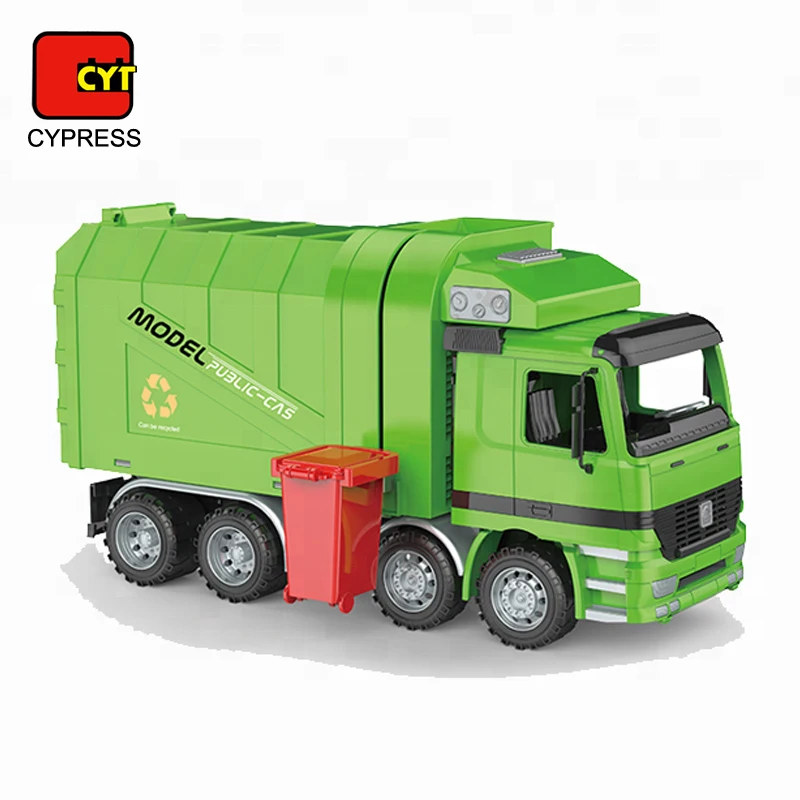 toy garbage truck with trash cans