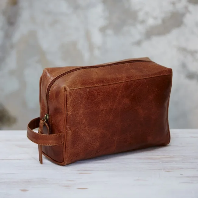 mens leather roll up toiletry bag