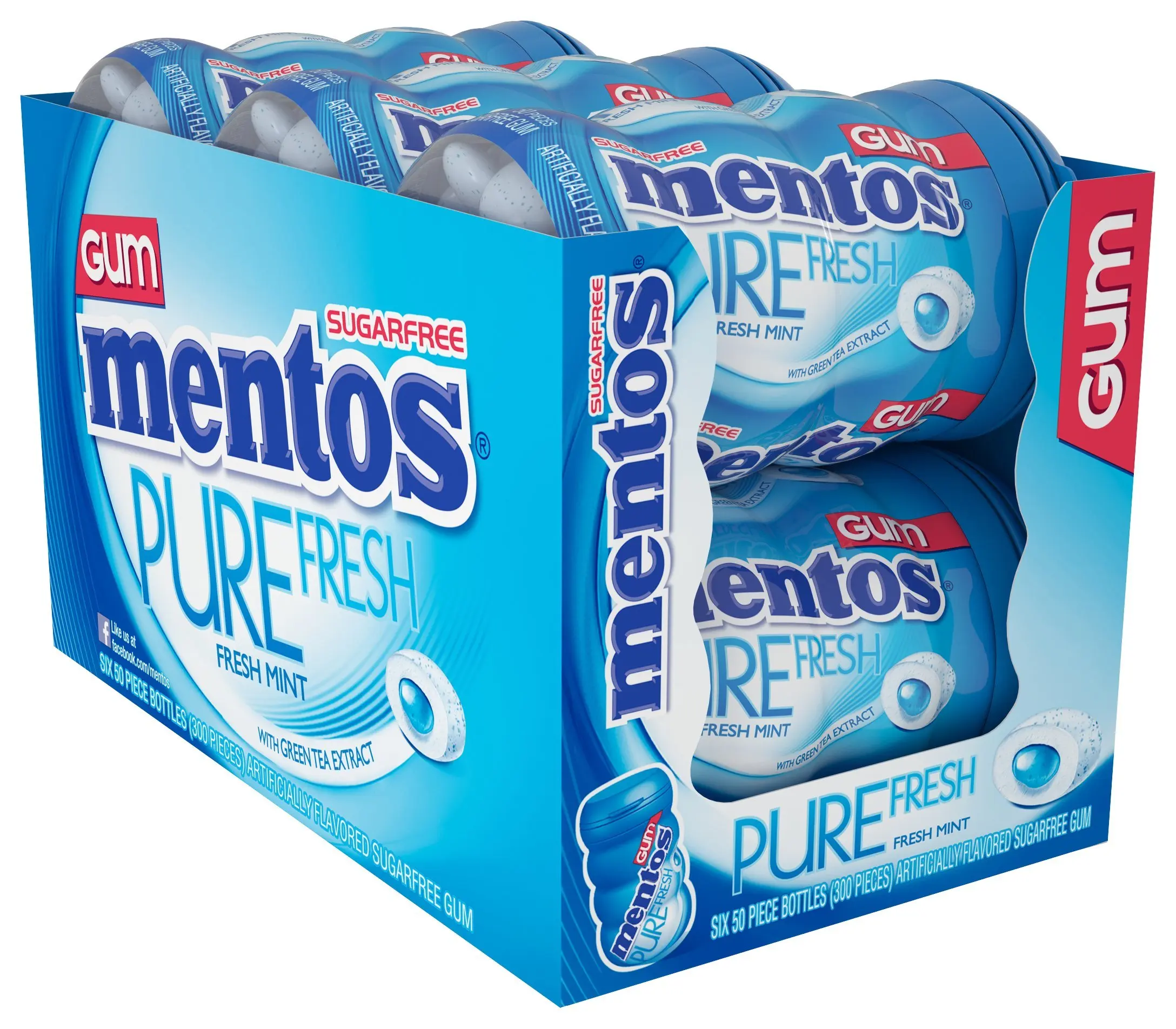 Mentos Pure Fresh Sugar-Free Chewing Gum with Xylitol, Fresh Mint, 50 Piece Bottle (Pack of 6)