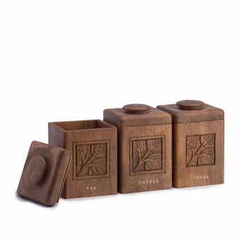 wooden tea and coffee canisters