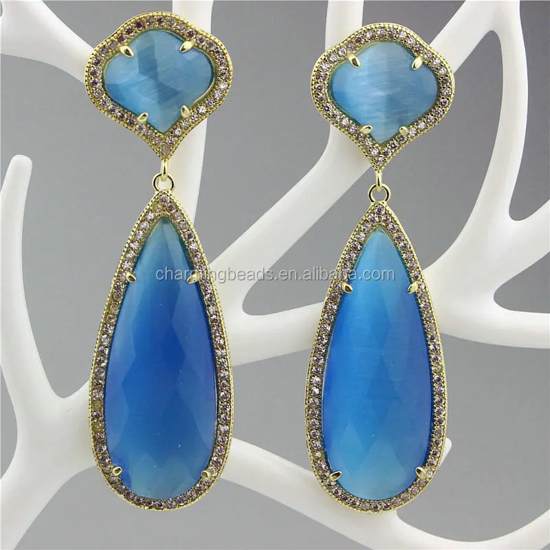 CH-ZSE0570 jewelry stone cat eye stud earring,fashion heart shape gemstone dangle earring,CZ jewelry earring