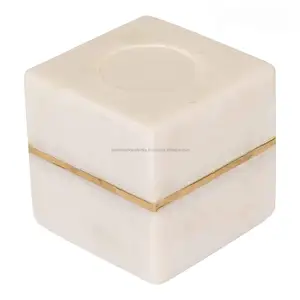 white marble ceramic square shape candle holder