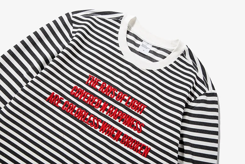 2019 OEM ODM Yarn Dyed Striped Long Sleeve T Shirt Men with 3D Embroidery