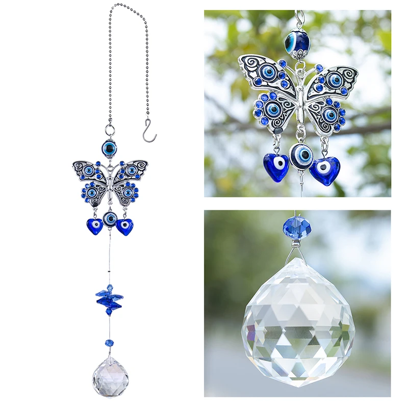 Lucky Evil Eye Butterfly Decor Crystal Drop Ball for Protection Hanging Ornament 
