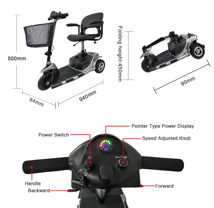 Wholesale Adult Handicap 3 Wheel Foldable Electric Mobility Scooter