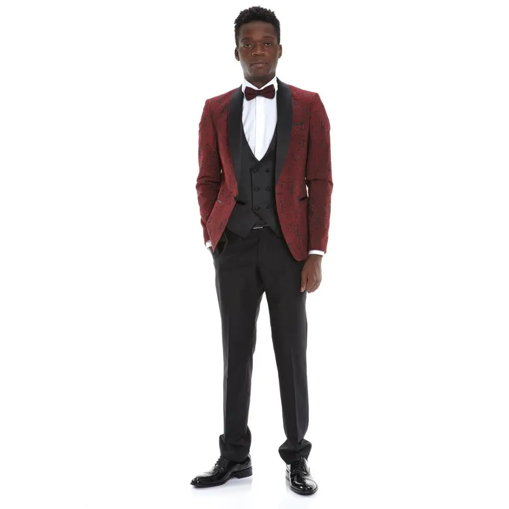 
Custom Made Burgundy Men Suit Bespoke Men Wedding Suit Slim Fit Tuxedos For Men 