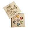 Engraved Chakra Stone Reiki Healing Crystal Seven Chakra Reiki Set With Wooden Box Laser Cut Birch Plywood
