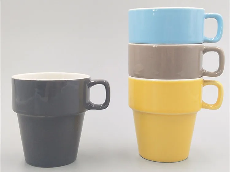 Dishwasher and microwave safe 8 oz custom color stackable ceramic mug