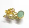 Double finger aqua chalcedony and pearl Rings / two finger flower adjustable rings / double band cocktail statement rings