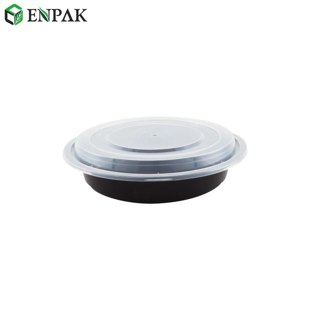 16 oz disposable black plastic food container with lid