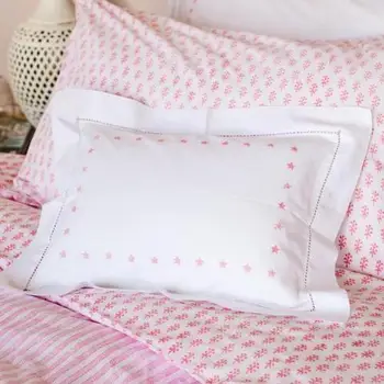 Pink Star And Blue Star Cotton White Hand Embroidery Pillow For
