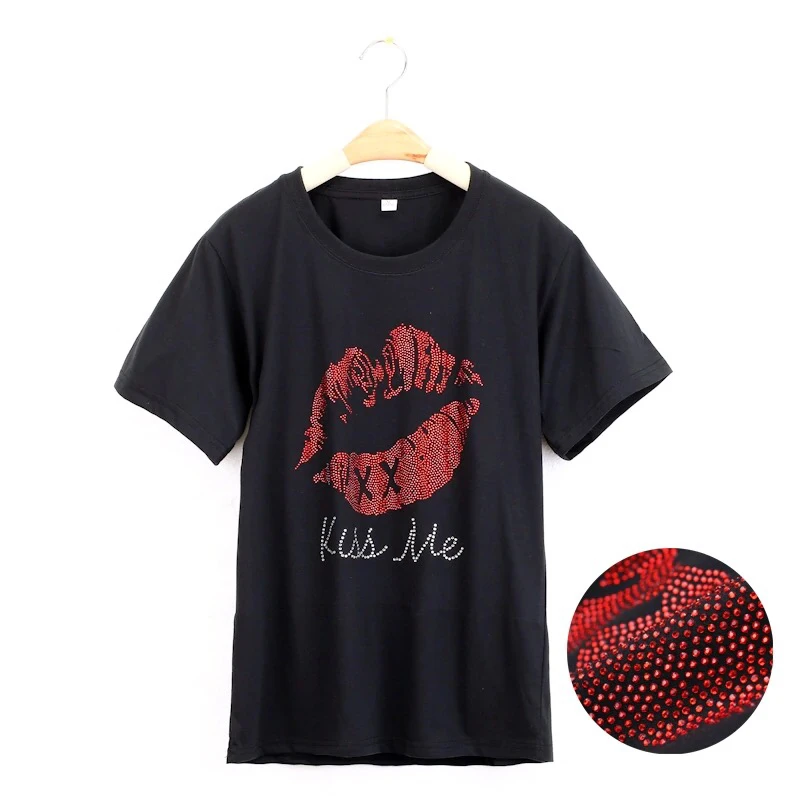 

Kiss Me Diamond Shining Print tops for women Cotton Casual Funny t shirt For Lady Girl drop shipping with free shipping