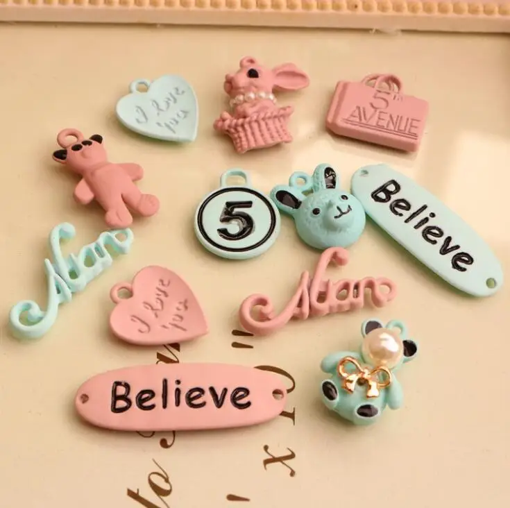 

Eco-Life Handmade Custom Heart Bear Believe Letter Number 5 Enamel Charms