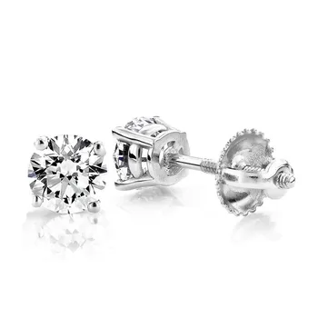 Round Real White Solitaire Diamonds Screw Back Earrings At Best