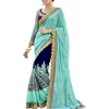 Heavy Border Work Sky Blue Faux Georgette Saree