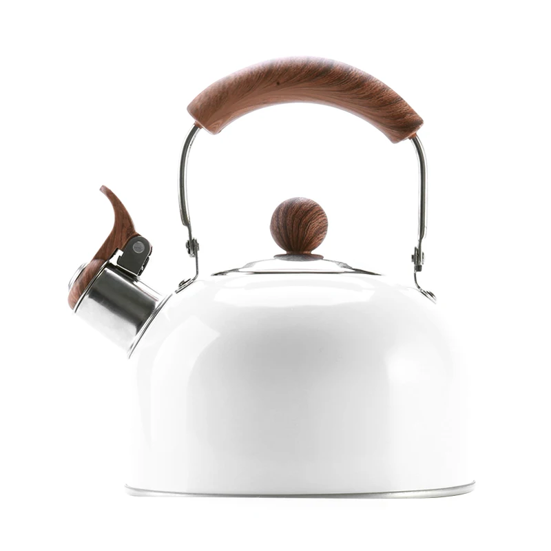 

Amazon High Quality 304 stainless steel heat resistant coating whistling water tea kettle with wooden handle, White/black