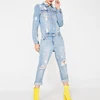 Women Denim Pants Slim Casual Overalls Long Sleeve Romper Trousers Ripped Jumpsuit Jeans