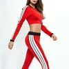 Hotsale Low MOQ Women Zipper Side Striped Coats Navel Bare Cropped Jackets Tops & Slim Pant 2 Piece Suit Set Mujer Tracksuit
