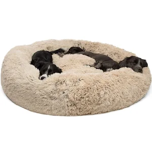 Image of Manufacture Pet Accessories Cat Washable Large Donut Round Plush Sofa dog Luxury Rest improved Sleep Faux Fur Dog Bed