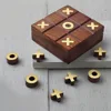 Brown Wooden Tic Tac Toe Game Box with Storage for Wooden Naughts and Crosses Holiday Travel Board Ga