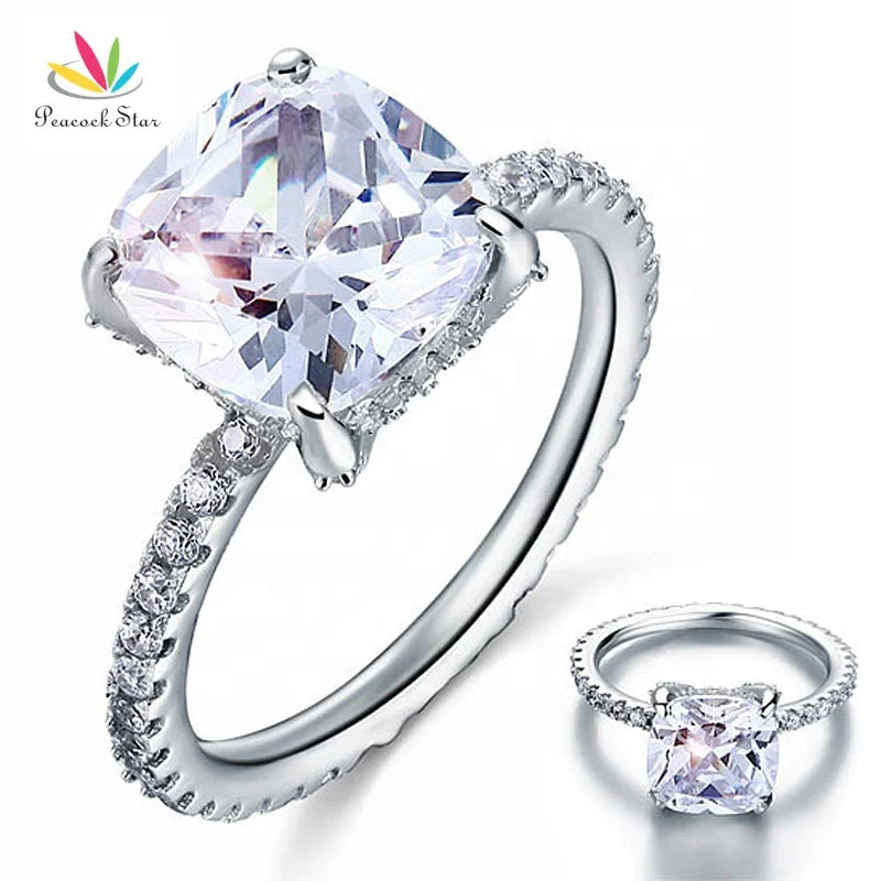 

Solid 925 Sterling Silver Wedding Promise Engagement Ring 5 Carat Cushion Cut Jewelry Accept Drop Shipping, Clear white