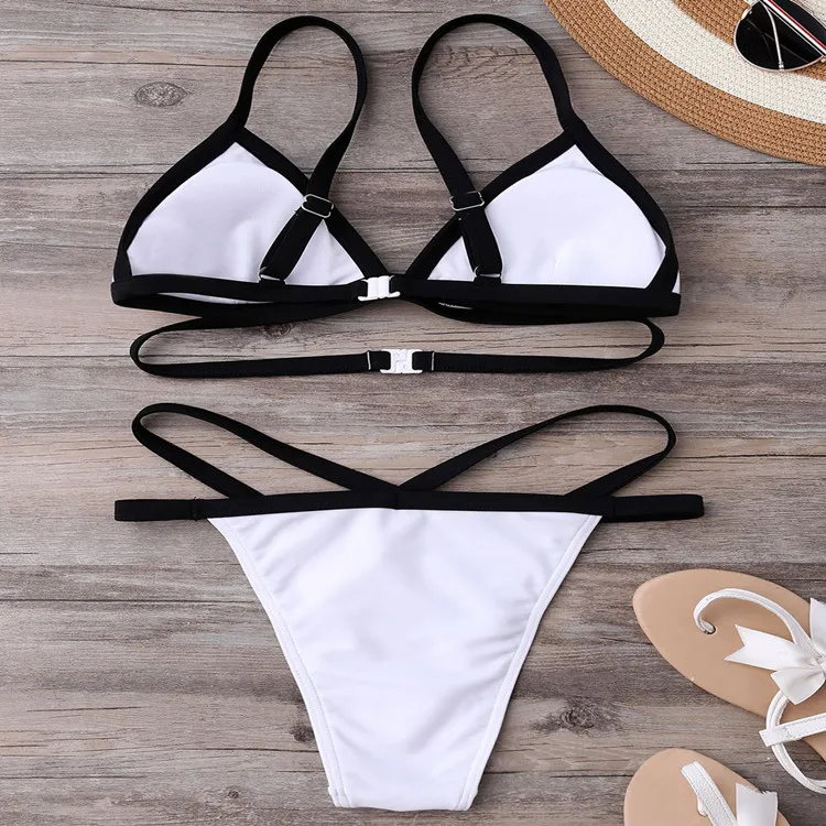 2019 Sexy Bikini Swimsuit Black And White Tie Sexy Three-point Bikini ...