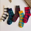 Japan style big squares plaid women cotton socks