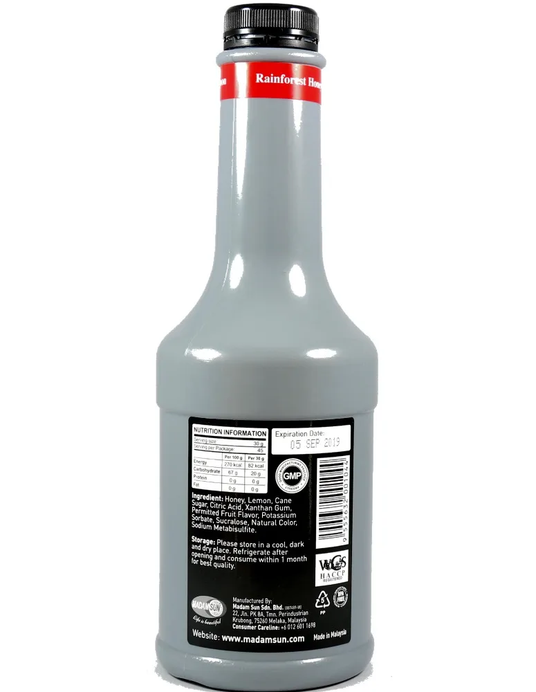 
RainForest Honey Lemon Puree Drink Concentrate/RainForest Honey Lemon Juice Drink Concentrate 