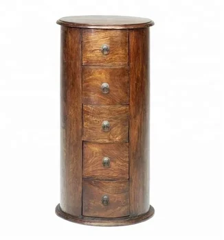 Sheesham Wood 3 Drawer Drum Chest Round Corner Chest Of Drawer