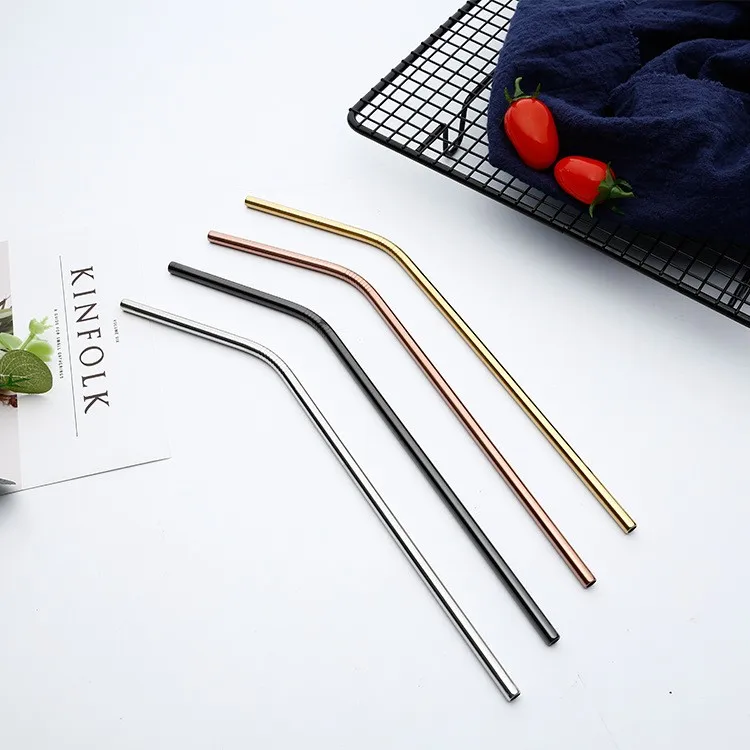 

Colorful 304 Stainless Steel Straws Reusable Drinking Straw High Quality Bent Metal Straw with Cleaner Brush, Colors