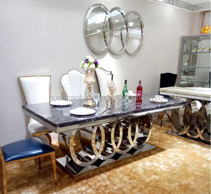 Master China Home Furniture Luxury Marble Stainless Steel Dining Tables