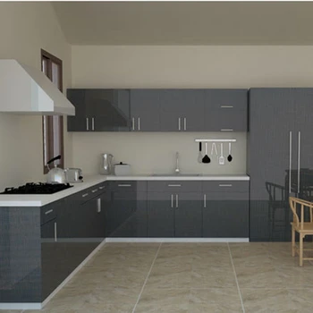 Grey Flat Design High Gloss Kitchen Cabinet Set Kitchen ...