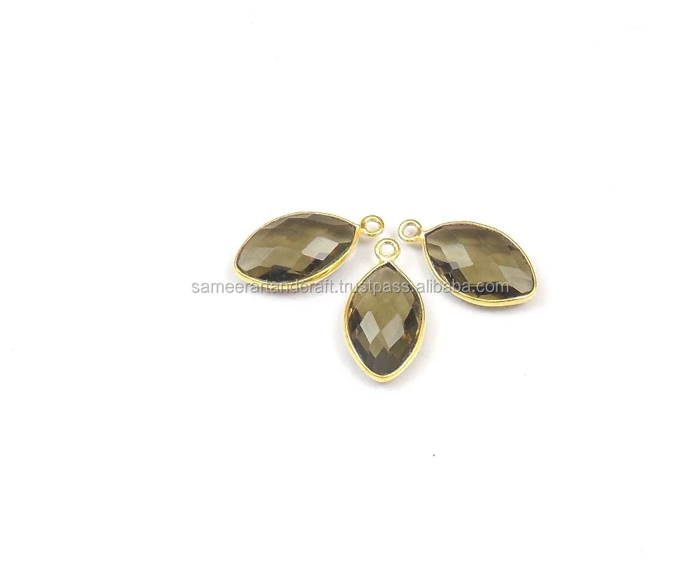 Smoky quartz double bail gold plated jewelry bezel connector