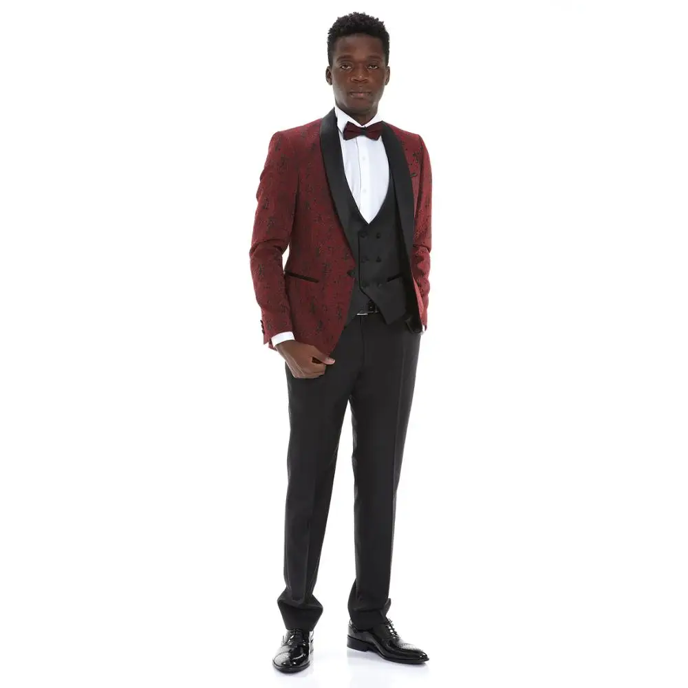 
Custom Made Burgundy Men Suit Bespoke Men Wedding Suit Slim Fit Tuxedos For Men 