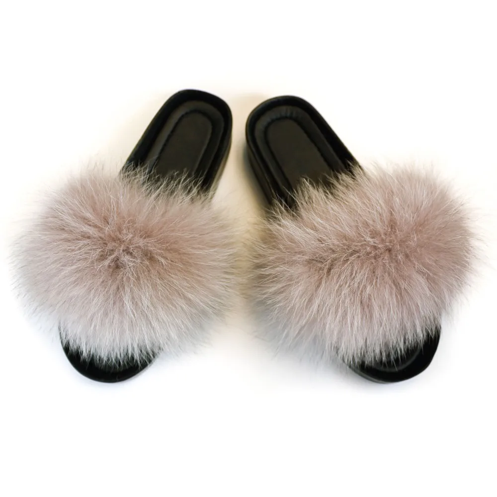designer fox fur slides
