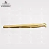 Eyelash Extension Tweezers L Type Volume 12 cm Gold Finish Lay Down View With Round Tail