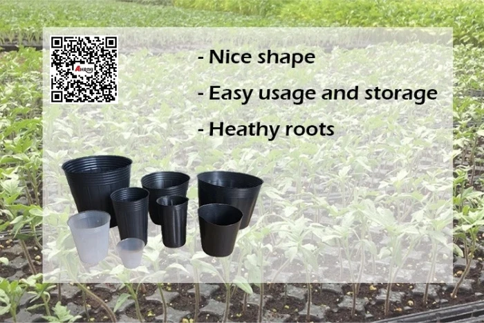Cheap plastic black garden pots for flexible soft nursery plants
