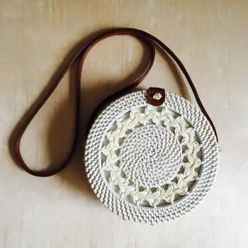 round rattan bag white