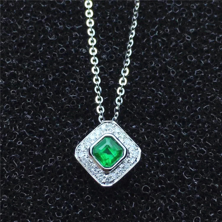 

SGARIT drop shipping 18k gold gemstone jewelry simple design 0.4ct vivid green natural emerald pendant necklace jewelry women