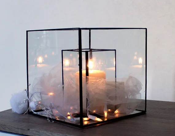 black glass candle holder