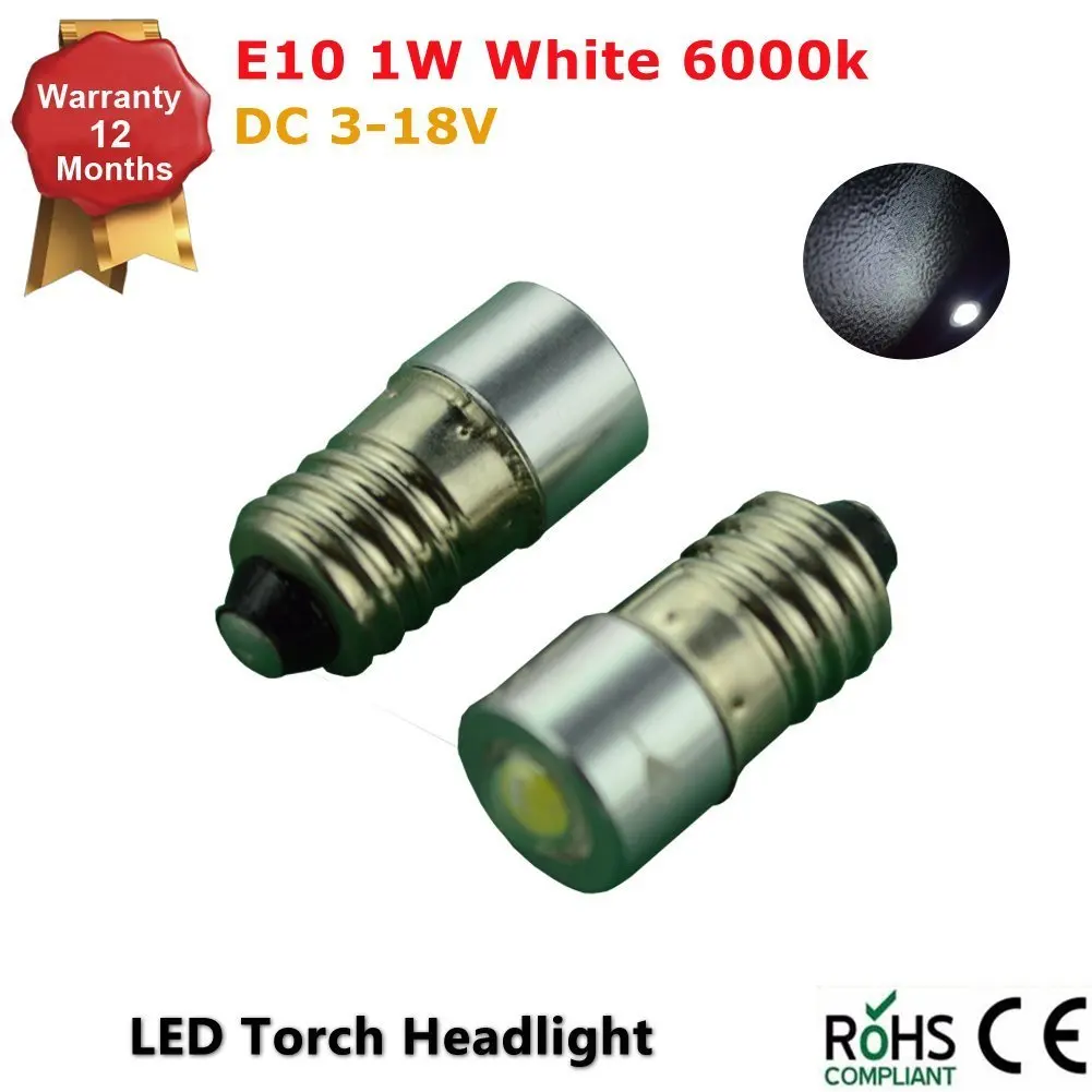 2 Pcs Conversion/upgrade E10 LED bulb Petzl Head Torch Headlamp Zoom Duo 1W 3-18v - White