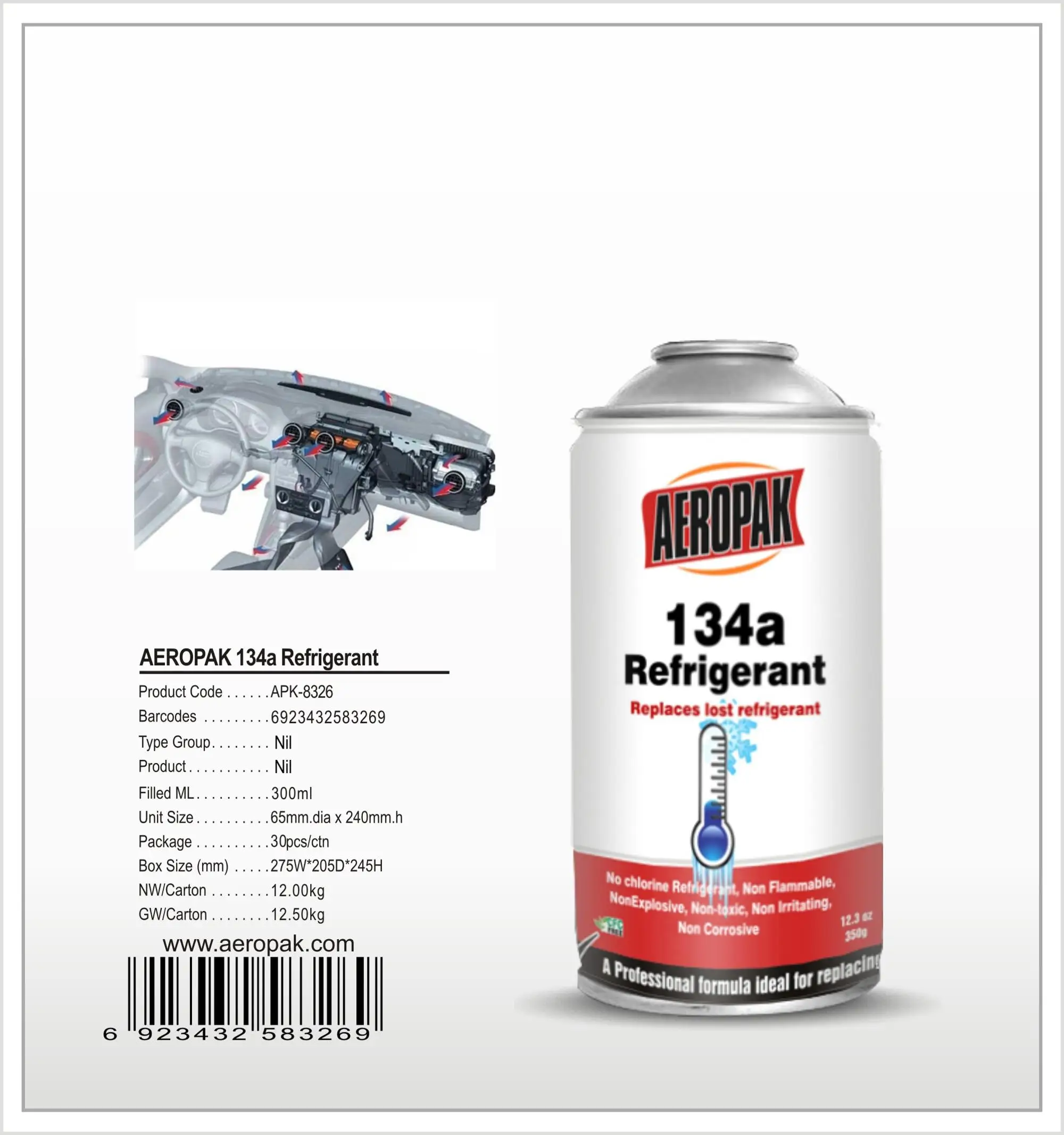 AEROPAK 134a Refrigerant for car conditioner