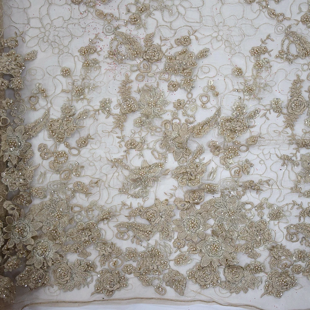 

luxury ghana fabric lace high quality mesh fabric bead lace india high quality tulle lace fabric with sequin for party HY0771-7